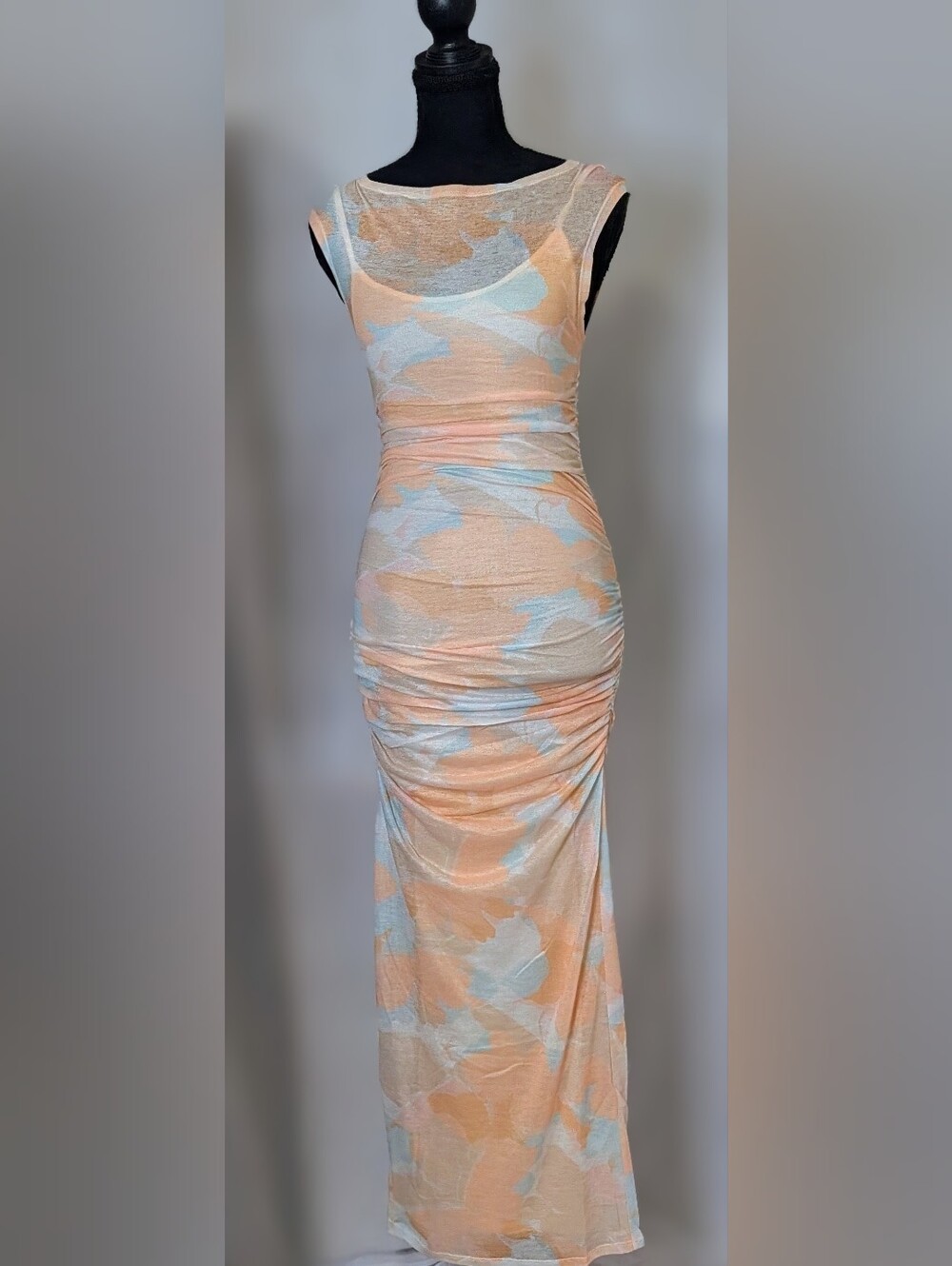 NWT Splendid Cheyla Butterfly Print Mesh Ruched Maxi Dress XS